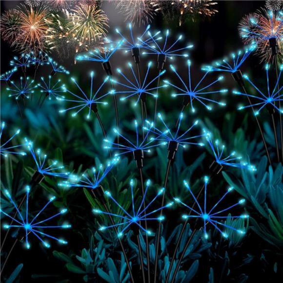 2PACKS Blue Firework Solar Christmas Lights Outdoor,Swaying Dandelion Stakes - Picture 1 of 8